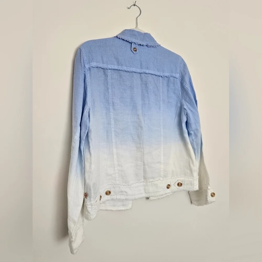 Hatley Women's Blue and White Ambre Linen Jacket Button Front | Small NWT